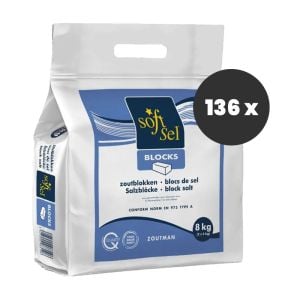Pallet Soft-Sel zoutblokken pallet 136 zakken x 8kg (1088 kg) Vooraanzicht